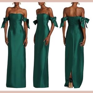 NWT $795 Sachin & Babi [ 4 ] Marlena Satin Off The Shoulder Gown Green #J2115